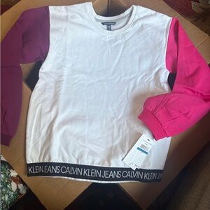 Calvin Klein White and Pink Long Sleeve Shirt